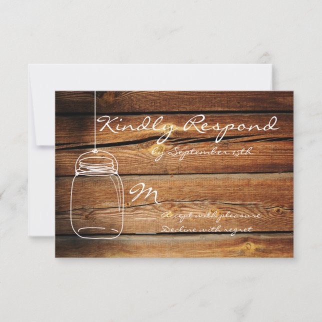 Tarjetas RSVP de Mason Jar Barn Wood Wedding (Anverso)