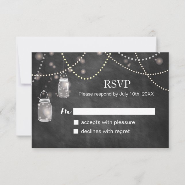 Tarjetas RSVP de Mason Jar Chalkboard (Anverso)