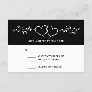 Tarjetas RSVP de matrimonio blanco doble corazón n