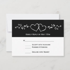 Tarjetas RSVP de matrimonio blanco doble corazón n