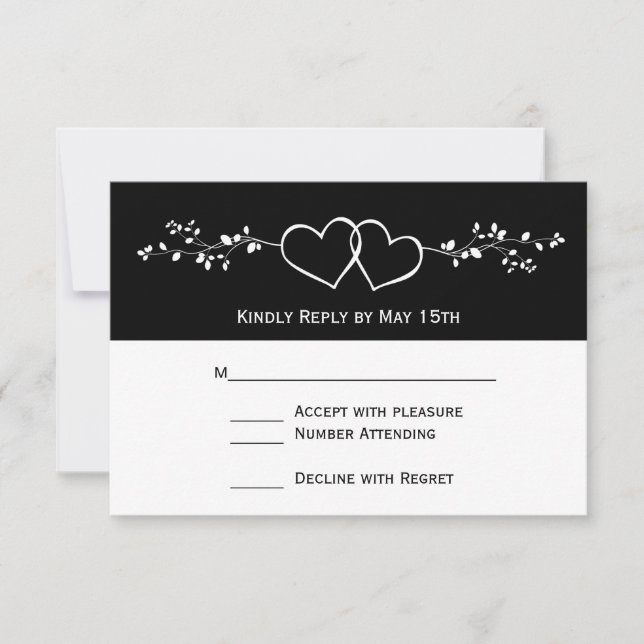 Tarjetas RSVP de matrimonio blanco doble corazón n (Anverso)