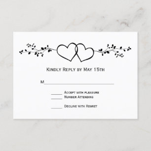 Tarjetas RSVP de matrimonio blanco doble corazón n