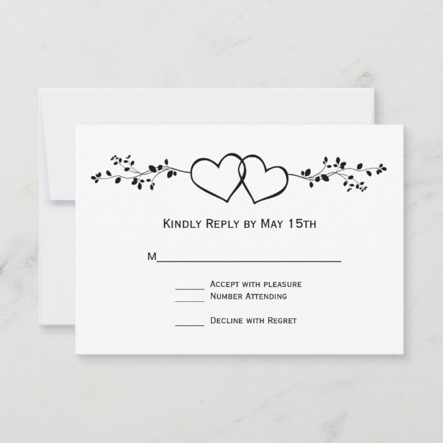 Tarjetas RSVP de matrimonio blanco doble corazón n (Anverso)