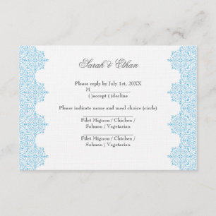 Tarjetas RSVP de matrimonio Damask azul claro mode