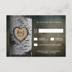 Tarjetas RSVP de matrimonio de árbol de aves talla