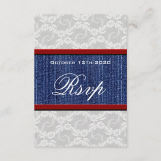 Tarjetas RSVP de matrimonio de encaje de campo roj