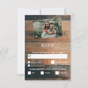 Tarjetas RSVP de matrimonio de fotos de madera rús