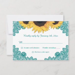 Tarjetas RSVP de matrimonio de girasol de encaje V