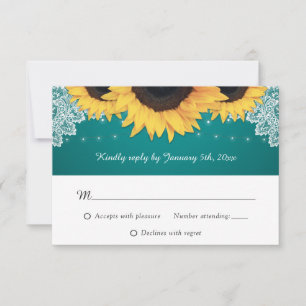 Tarjetas RSVP de matrimonio de girasol de encaje V