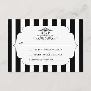 Tarjetas RSVP de matrimonio de Moda rayada negra