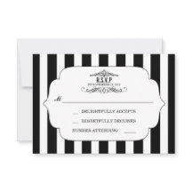 Tarjetas RSVP de matrimonio de Moda rayada negra