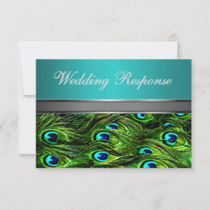 Tarjetas RSVP de matrimonio de plumas de pavo real