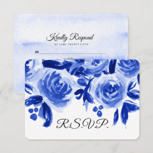 Tarjetas RSVP de matrimonio floral Royal Blue Wate