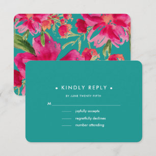 Tarjetas RSVP de matrimonio floral turquesa Fuchsi
