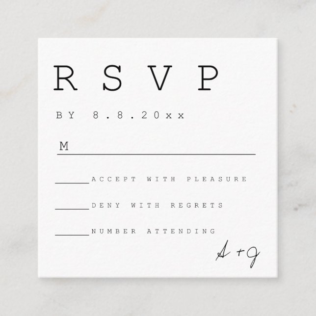 Tarjetas RSVP de matrimonio Minimalista simple de  (Anverso)