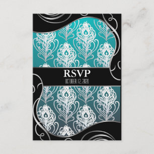 Tarjetas RSVP de matrimonio negro y azul para la p