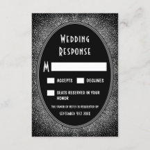 Tarjetas RSVP de matrimonio negro y Relieve metali