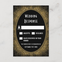 Tarjetas RSVP de matrimonio negro y Relieve metali