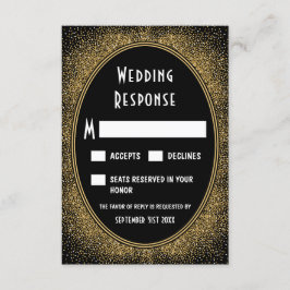 Tarjetas RSVP de matrimonio negro y Relieve metali