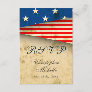 Tarjetas RSVP de matrimonio patriótico con bandera
