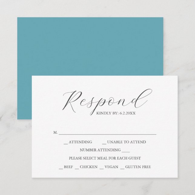 Tarjetas RSVP de matrimonio personalizado azul tur (Anverso / Reverso)