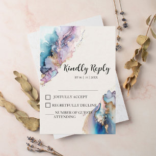 Tarjetas RSVP de matrimonio por acuarela cósmica