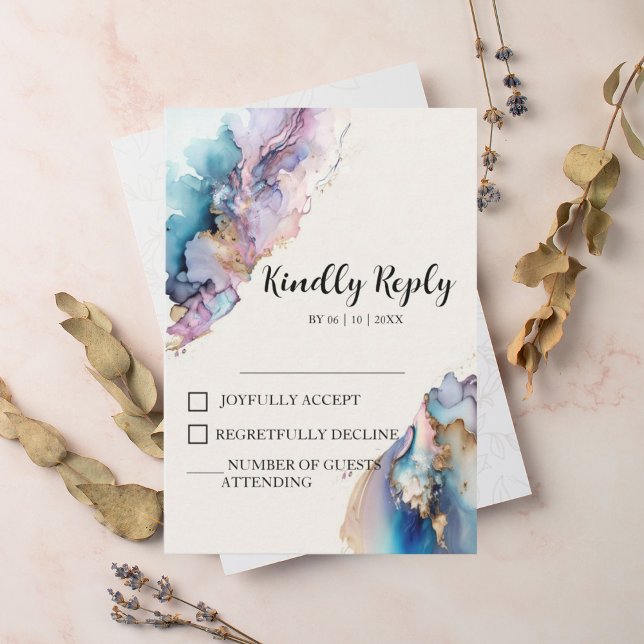 Tarjetas RSVP de matrimonio por acuarela cósmica (Subido por el creador)