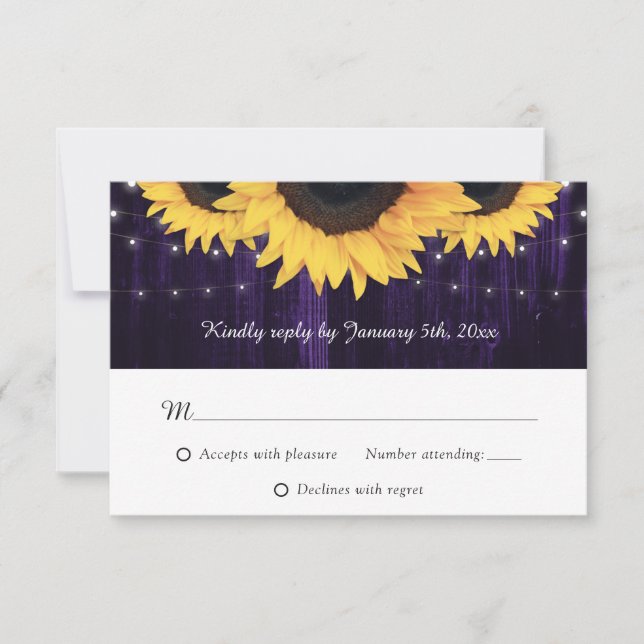 Tarjetas RSVP de matrimonio púrpura de girasol de  (Anverso)