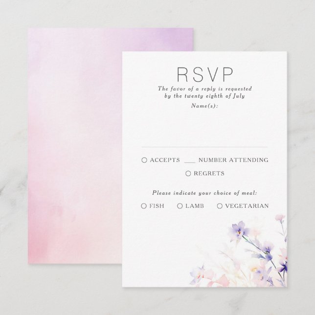 Tarjetas RSVP de matrimonio púrpura suave floral s (Anverso / Reverso)