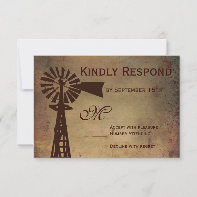 Tarjetas RSVP de matrimonio Rústico Country Windmi (Anverso)
