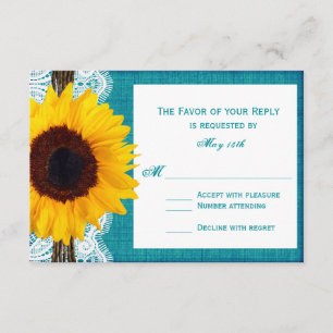 Tarjetas RSVP de matrimonio rústico de girasol ver
