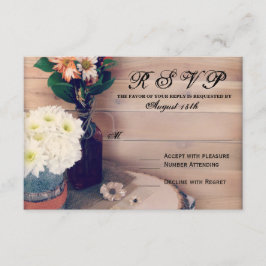 Tarjetas RSVP de matrimonio Rústico de madera y fl