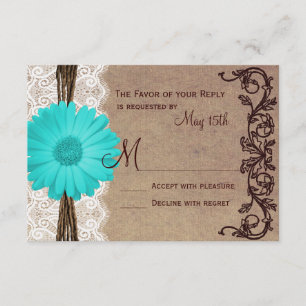 Tarjetas RSVP de matrimonio Rústico Verde azulado 