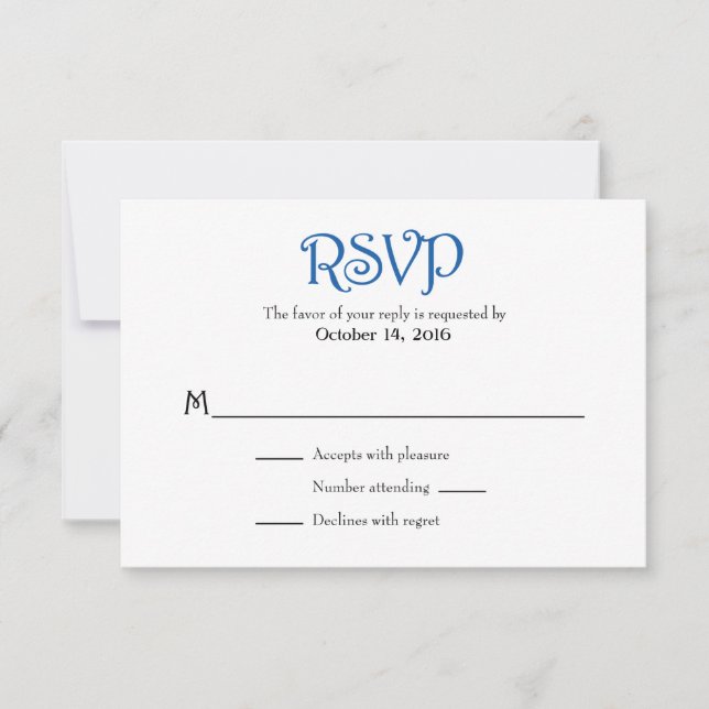 Tarjetas RSVP de matrimonio simple en blanco azul (Anverso)
