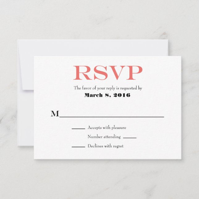 Tarjetas RSVP de matrimonio simple en blanco coral (Anverso)