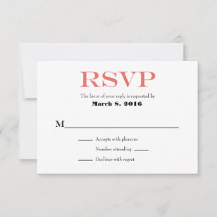 Tarjetas RSVP de matrimonio simple en blanco coral