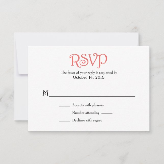 Tarjetas RSVP de matrimonio simple en blanco coral (Anverso)