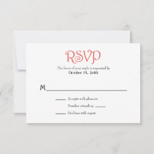 Tarjetas RSVP de matrimonio simple en blanco coral