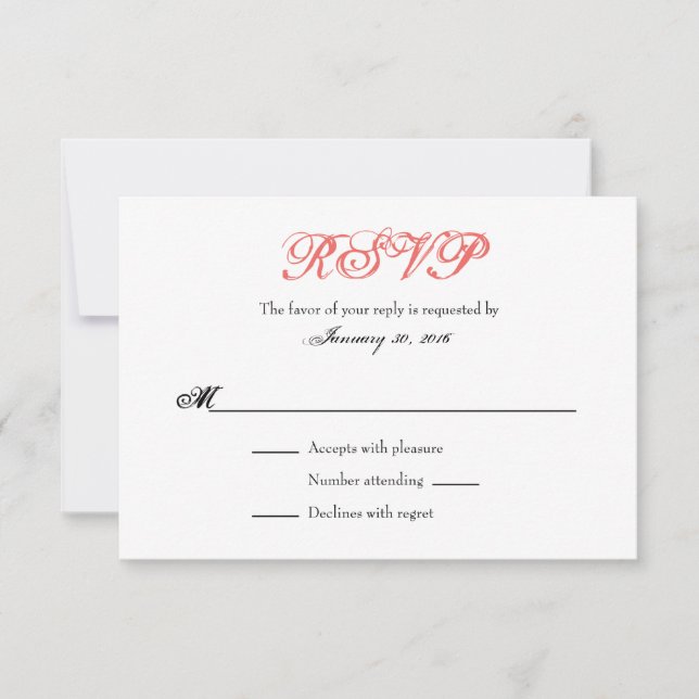Tarjetas RSVP de matrimonio simple en blanco coral (Anverso)