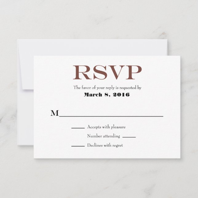 Tarjetas RSVP de matrimonio simple en blanco pardo (Anverso)