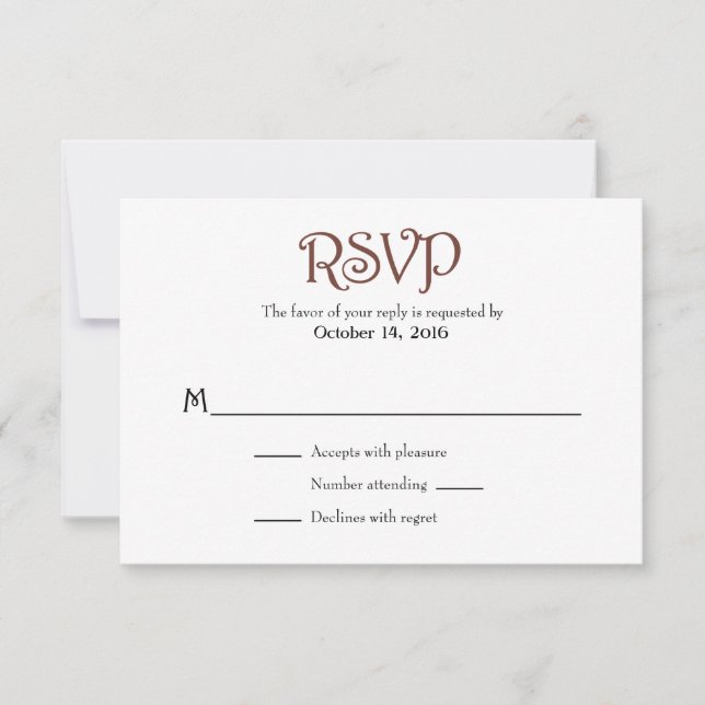Tarjetas RSVP de matrimonio simple en blanco pardo (Anverso)