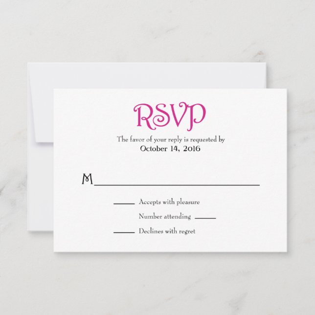 Tarjetas RSVP de matrimonio simple en blanco rosad (Anverso)