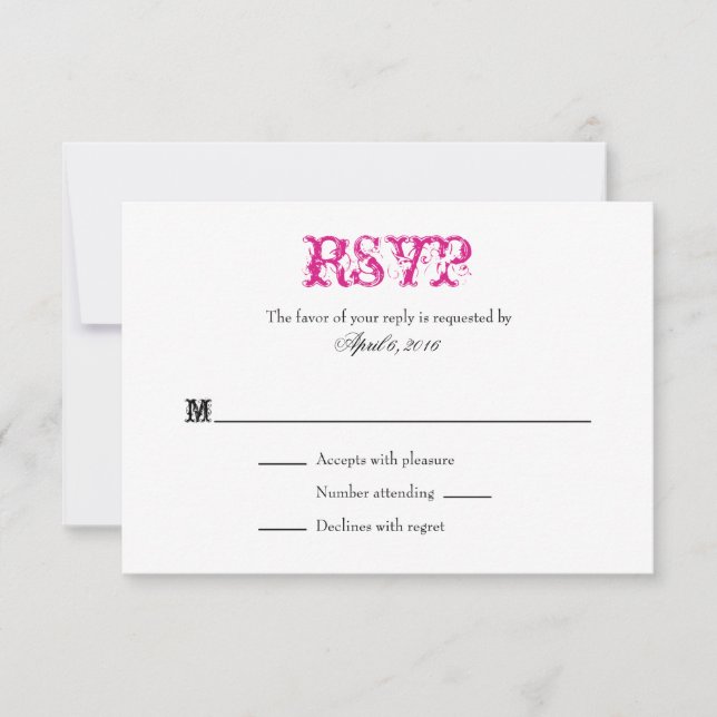 Tarjetas RSVP de matrimonio simple en blanco rosad (Anverso)