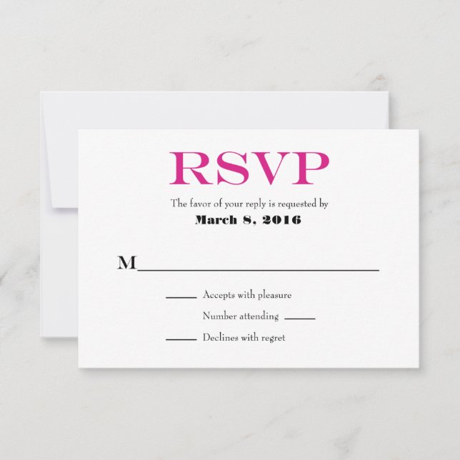 Tarjetas RSVP de matrimonio simple en blanco rosad (Anverso)