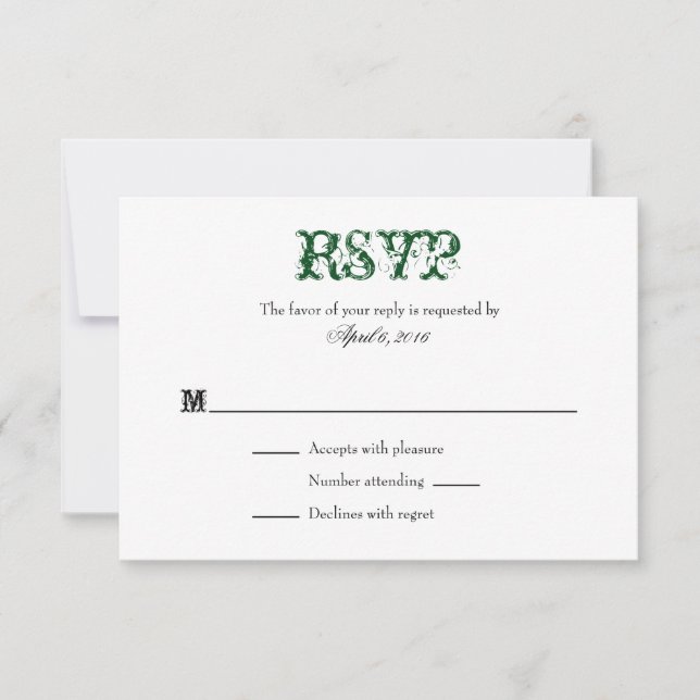 Tarjetas RSVP de matrimonio simple en blanco verde (Anverso)