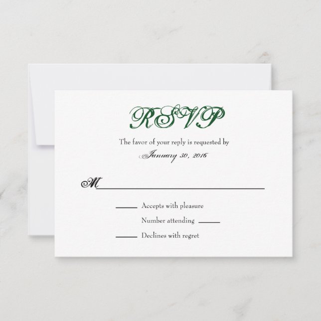 Tarjetas RSVP de matrimonio simple en blanco verde (Anverso)