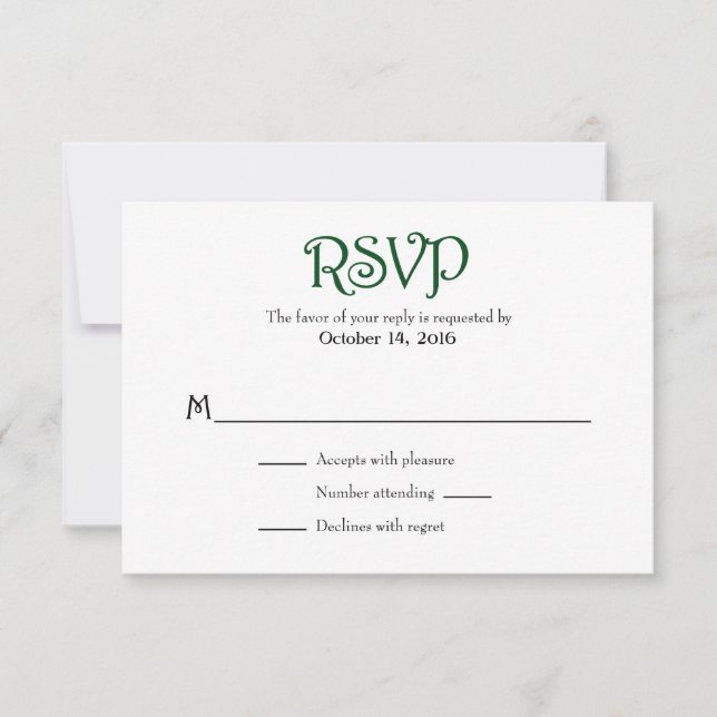 Tarjetas RSVP de matrimonio simple en blanco verde (Anverso)