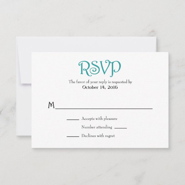 Tarjetas RSVP de matrimonio simple en blanco verde (Anverso)