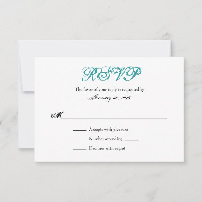 Tarjetas RSVP de matrimonio simple en blanco verde (Anverso)