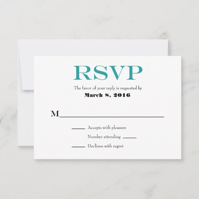Tarjetas RSVP de matrimonio simple en blanco verde (Anverso)